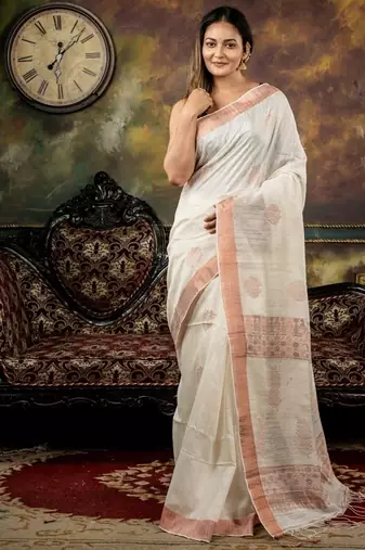 white hand woven silk blend zari work all seasons sarees