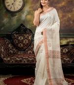 white hand woven silk blend zari work all seasons sarees
