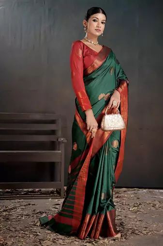 green woven jacquard art silk blend saree
