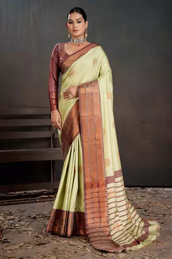 pista color beautiful woven jacquard designer art silk saree