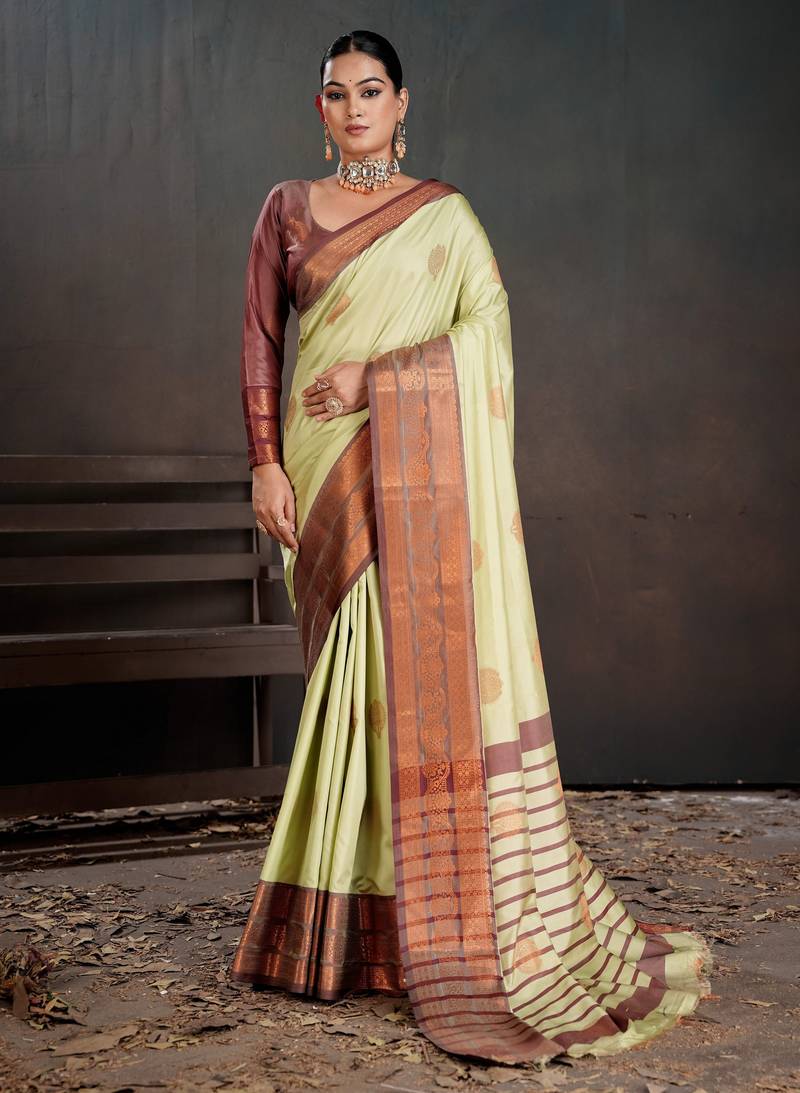pista color beautiful woven jacquard designer art silk saree