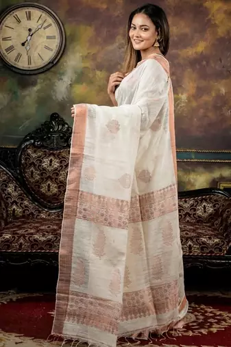 white hand woven silk blend zari work all seasons sarees
