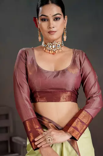 pista woven jacquard art silk blend saree