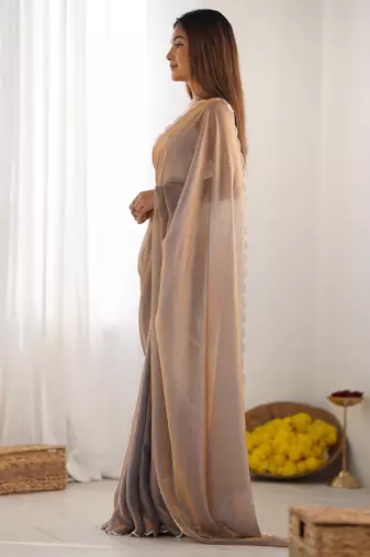 chiku style ceremonial saree with beeds work blouse