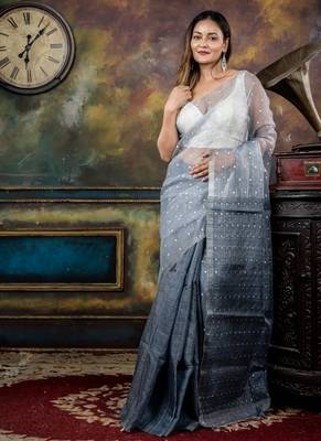 blue hand woven silk blend cotton zari work all seasons sarees 1
