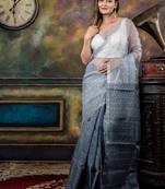 blue hand woven silk blend cotton zari work all seasons sarees