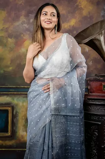 blue hand woven silk blend cotton zari work all seasons sarees