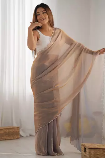 chiku style ceremonial saree with beeds work blouse