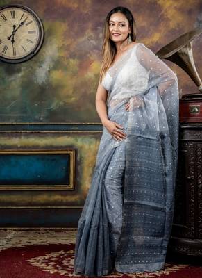 blue hand woven silk blend cotton zari work all seasons sarees 3