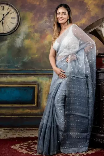 blue hand woven silk blend cotton zari work all seasons sarees