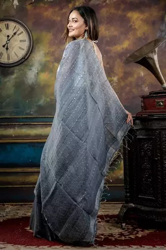 blue hand woven silk blend cotton zari work all seasons sarees