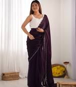 Wine color beautiful bollywood style ceremonial saree with beeds work blouse