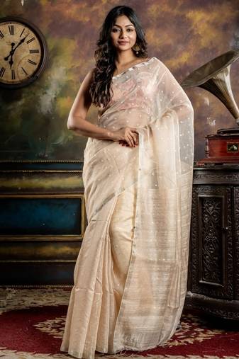 white hand woven silk blend cotton zari work all seasons sarees