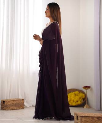 Wine style ceremonial saree with beeds work blouse 2