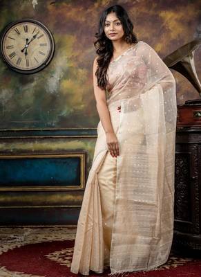 white hand woven silk blend cotton zari work all seasons sarees 3