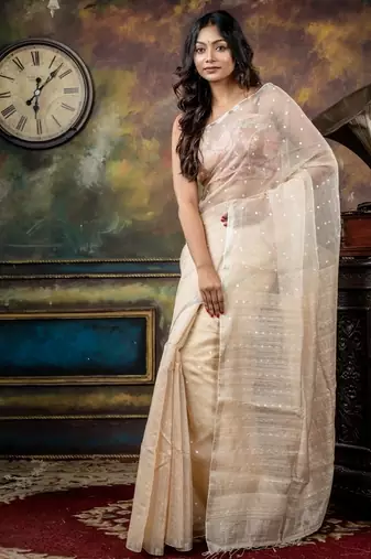 white hand woven silk blend cotton zari work all seasons sarees