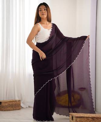 Wine style ceremonial saree with beeds work blouse 4
