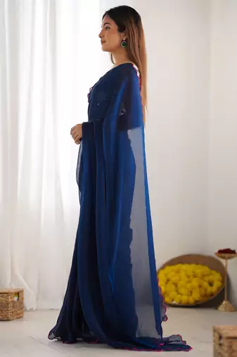 petrol style ceremonial saree with beeds work blouse