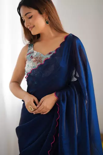 petrol style ceremonial saree with beeds work blouse