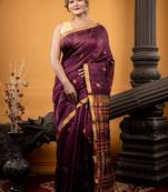 wine hand woven matka silk blend zari work all seasons sarees