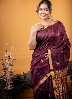 wine hand woven matka silk blend zari work all seasons sarees 2