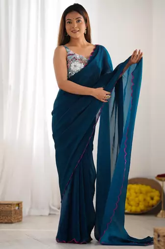 rama style ceremonial saree with beeds work blouse