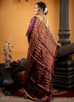 wine hand woven matka silk blend zari work all seasons sarees 4