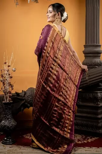 wine hand woven matka silk blend zari work all seasons sarees