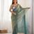 sky blue color beautiful bollywood style ceremonial saree with beeds work blouse