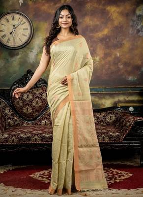 green hand woven matka silk blend zari work all seasons sarees 1