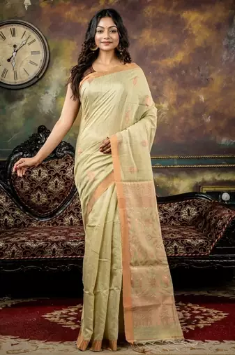 green hand woven matka silk blend zari work all seasons sarees