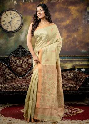 green hand woven matka silk blend zari work all seasons sarees 3