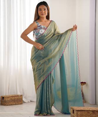 sky blue style ceremonial saree with beeds work blouse 4