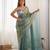 sky blue color beautiful bollywood style ceremonial saree with beeds work blouse