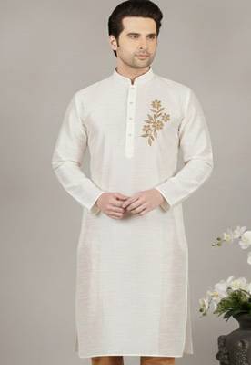 White embroidered dupion silk kurta 1