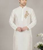 White embroidered dupion silk kurta