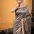 brown hand woven linen zari work all seasons sarees