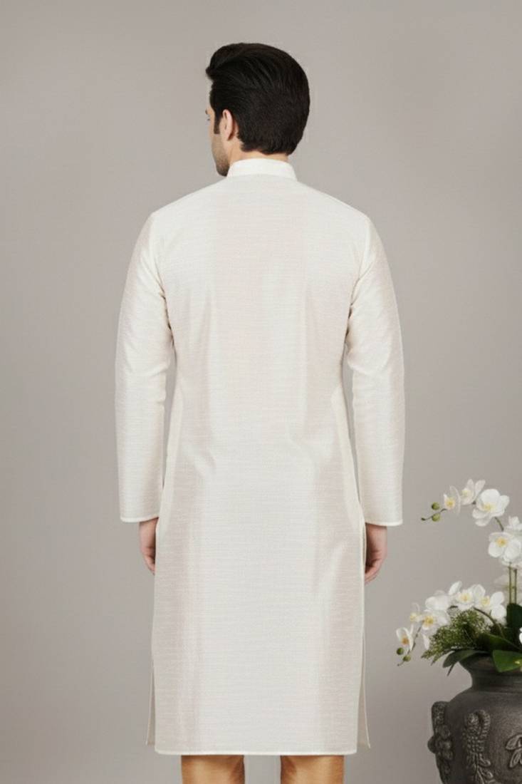 White embroidered dupion silk kurta