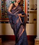 grey hand woven linen zari work all seasons sarees
