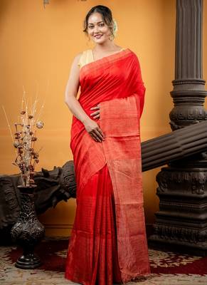 red hand woven matka silk blend zari work all seasons sarees 1