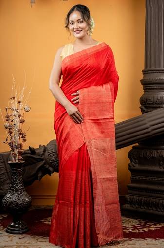 red hand woven matka silk blend zari work all seasons sarees