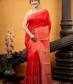 red hand woven matka silk blend zari work all seasons sarees