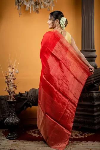 red hand woven matka silk blend zari work all seasons sarees
