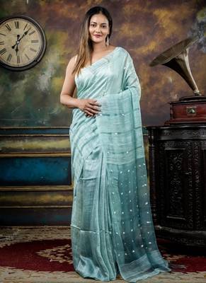 blue hand woven matka silk blend bengal handloom all seasons sarees 1