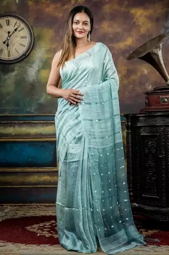 blue hand woven matka silk blend bengal handloom all seasons sarees