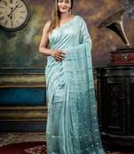 blue hand woven matka silk blend bengal handloom all seasons sarees