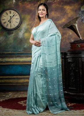 blue hand woven matka silk blend bengal handloom all seasons sarees 3