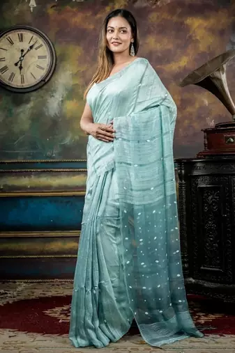 blue hand woven matka silk blend bengal handloom all seasons sarees