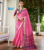 pink color khadi raw silk blend blend fabric woven meena rich pallu border designer beautiful saree
