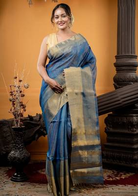 multicolor hand woven linen zari work all seasons sarees 1